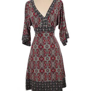 Body central Women's multi mini wrap Dress paisley red patterned y2k boho chic